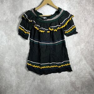 Red Carter Blouse Womens Size Medium Black Ruffle Off The Shoulder Festival Boho